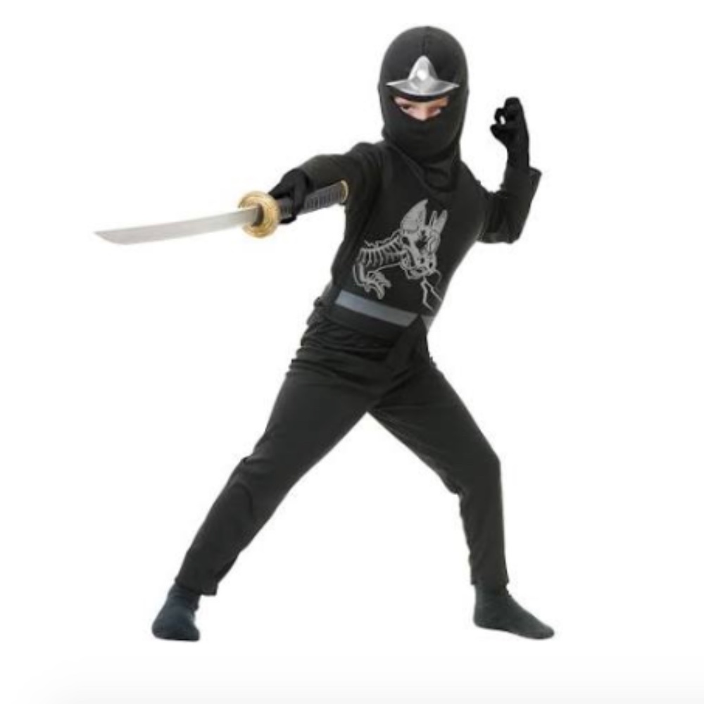 Ninja Avengers Black Silver Halloween Costume XS S *